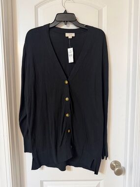 LOFT Black V-Neck Cardigan with Tortoise tone Buttons